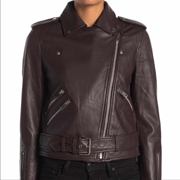 Walter Baker 100% lamb leather Moto jacket in PLUM / BURGUNDY size SMALL NWT - Picture 5 of 12